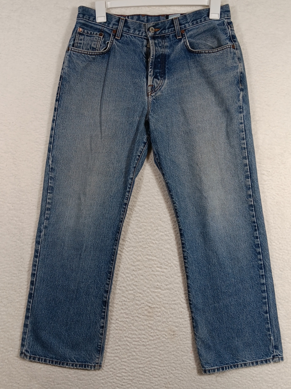 Vintage Lucky Brand Jeans Mens 34x30 Blue Denim Bootleg Button Fly Distressed